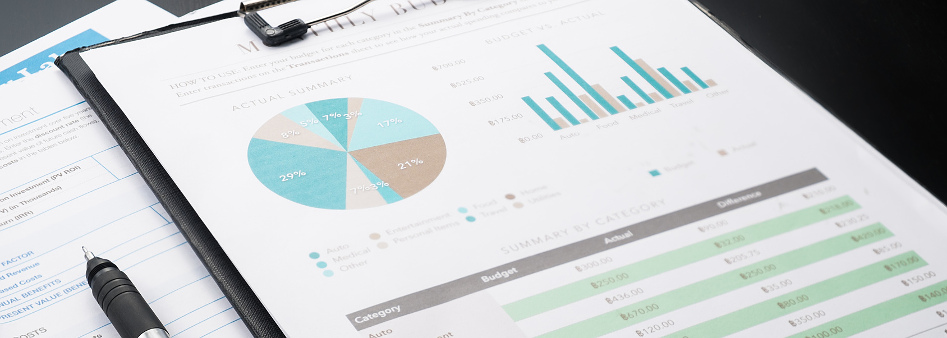 page with coloured graphs and data table